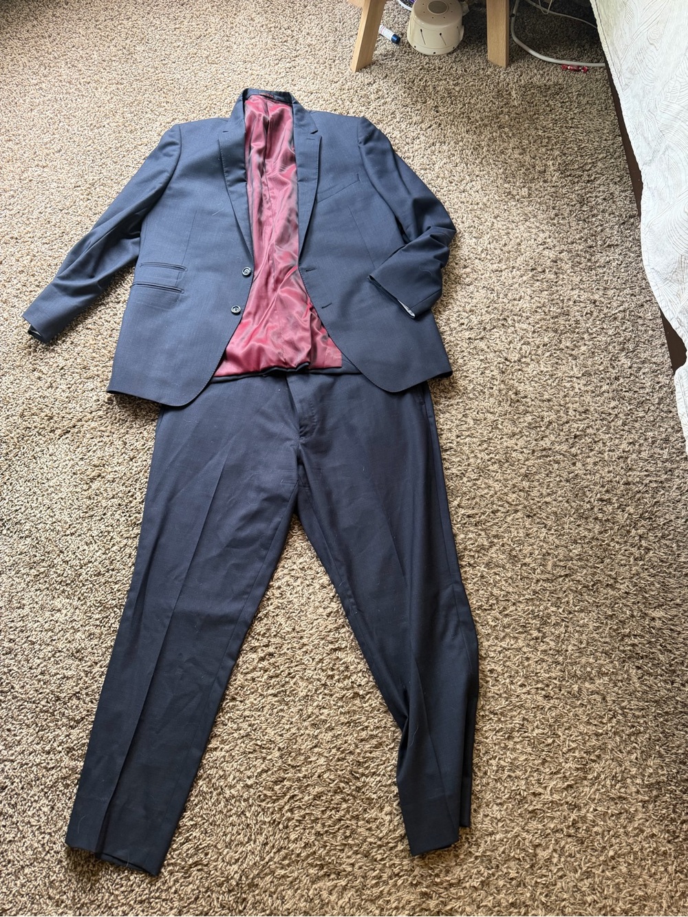 Men's Navy Two-Piece Suit with Burgundy Lining